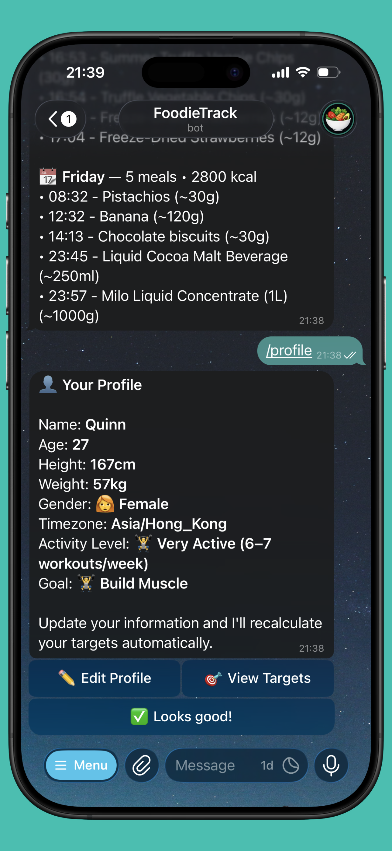 Profile and goals screenshot
